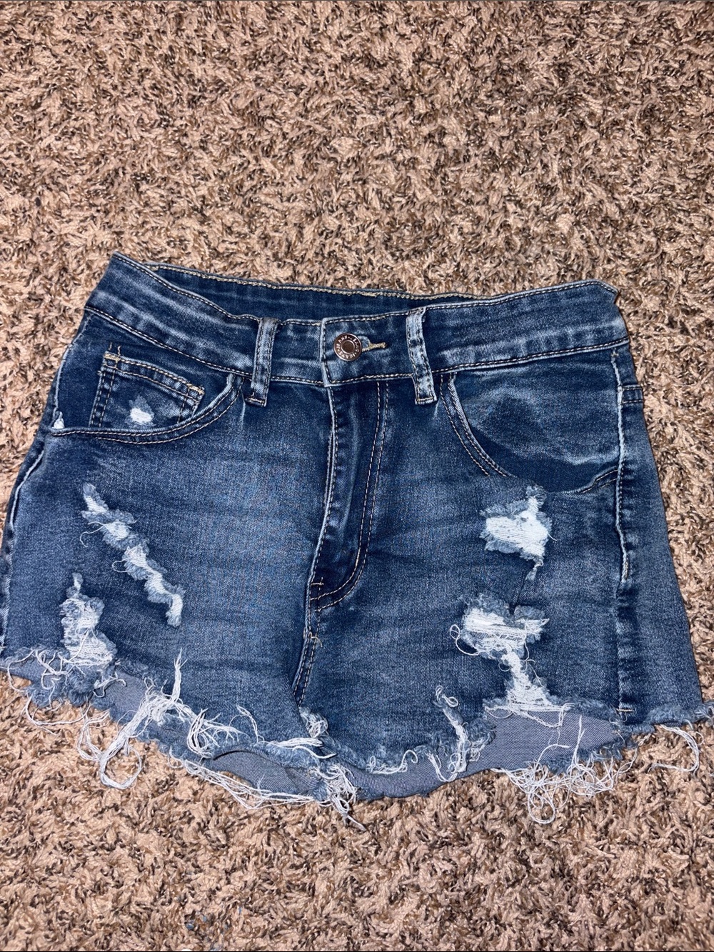 Distressed Dark Blue Denim Shorts, Never Worn, Size Small (4)